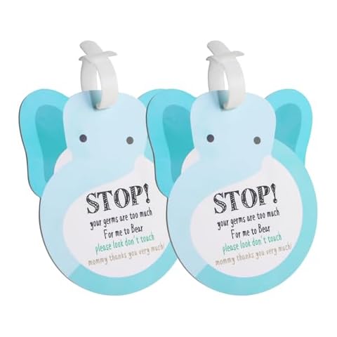 Elephant Baby Don‘t Touch Sign Baby Car Seat Cover Tag Newborn Stroller Tag Do Not Touch Sign for Baby Preemie No touching Sign Vinyl Hard Board Baby Basket Tag with Hanging Straps 2 Set Cover