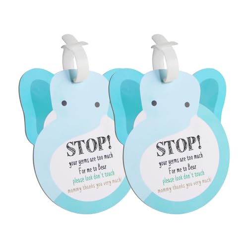 Image of Elephant Baby Dont Touch Sign Car Seat Cover & Stroller Tag - 2 Set Vinyl Hard Board Baby Basket Tag with Hanging Straps