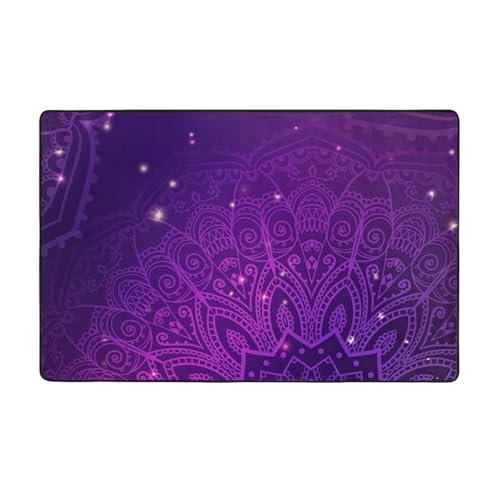 紫 星空 曼荼羅 インド模様 カーペット 長方形 ラグマット ラグ 絨毯 人気 夏用 防ダニ 抗菌 防音 防臭 ふわっと手触り おしゃれ 優しいフランネルラグ 床暖房対応 洗える 滑り止め付 アニメ グッズ キャラクター プレゼント 100 × 150 C