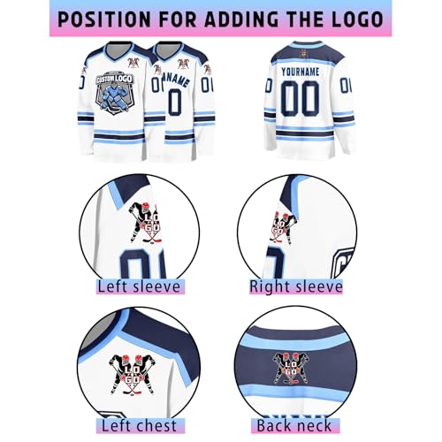 Custom Hockey Jersey Personalized Name Number Logo Team Uniform Long Sleeve Hockey Jersey for Men Women Youth (White Blue)