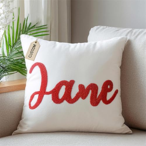 Wucidici Personalized Embroidered Name Pillow，Custom Monogram Throw Accent Handmade Pillows Cover，Customizable Decorative Couch Bed Room Pillow Case Gifts for Kids Boy Girls 18x18