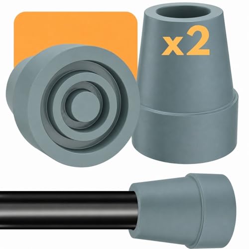 OrtoPrime PACK x2 Tacos Muletas ANTIDESLIZANTES Conteras Muletas Tubos 18mm 19mm y 20mm - Tacos para bastones - Puntas para MULETAS Y BASTONES - Tacos de goma bastones y muletas 2 UNIDADES (GRIS)