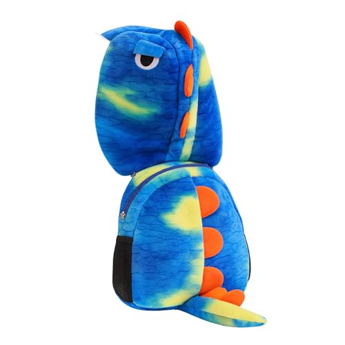 Mochila Infantil com Capuz de Dinossauro J'PRIB – Macia e Confortável Alças Ajustáveis Zíper (Azul)