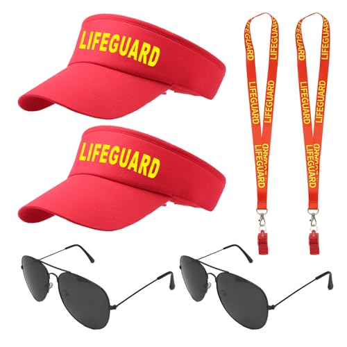 TUONYIS 6 Pièces Costume de Sauveteur Déguisement Accessoires Sauveteur, avec Chapeau et Sifflet Garde, Lunettes de Soleil, Deguisement de Plage, per Adultes...