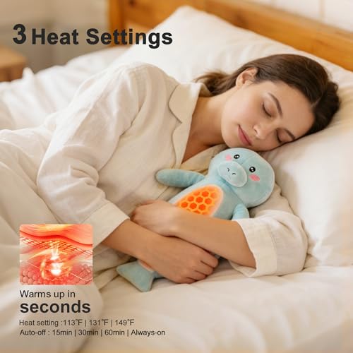 Image of Manatee Heating Pad Plush, USB Powered Electric Heated Stuffed Animal, Cute Sea Cow Plush with 3 Heat Levels & Timer, Soft Warm Ocean Animal Cushion Gift for Mom Women Teen Girls