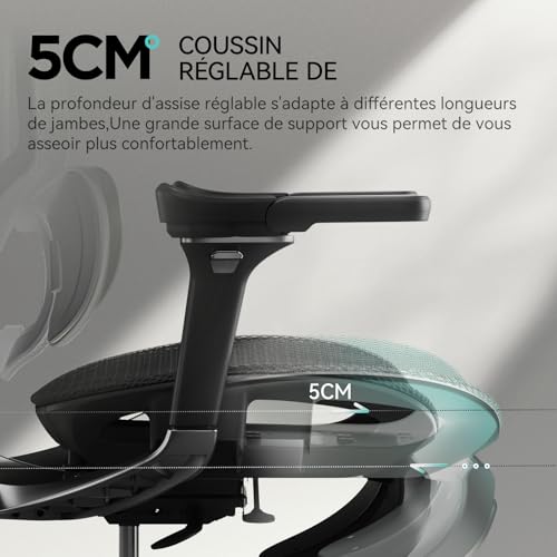 Hbada E3 Pro Chaise de Bureau Ergonomique Fauteuil de Bureau - Soutien Lombaire Dynamique 3 Zones, Appui-Tête 4D Réglable, Accoudoirs 6D Réglables, Pivotant avec Repose-Pieds, Noir - 7