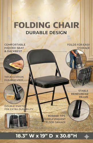 Image of Flexoblack | Premium Foldable Metal Chair with Padded Seat & Back (Black)