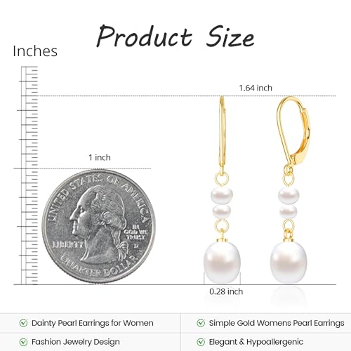 Freekiss Pearl Drop Earrings for Women Trendy: Bridal Wedding Earring Set 14K Gold Plated Dangle Elegant Earrings Non Tarnish Waterproof Dainty Jewelry for Women Mother's Day Gifts3