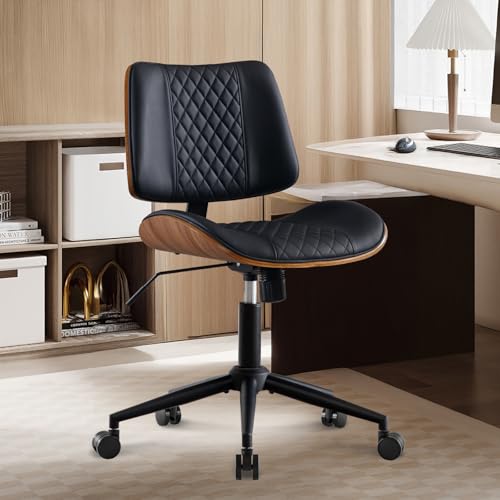 BV Small Desk Chair, Mid Century Armless Swivel, Black