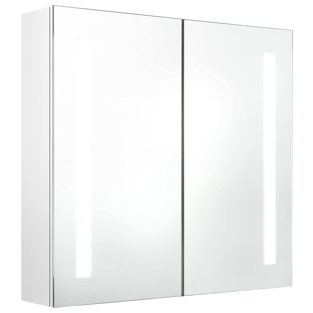 vidaXL Armario de Baño con Espejo LED Aseo Inodoro Muebles Mobiliario Tocador Botiquín Almacenamiento Estante Decoración Blanco Brillante 62x14x60 cm