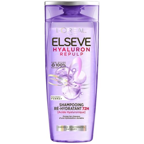 L'Oréal Paris - Shampooing Ré-Hydratant pour Cheveux Déshydratés et Fatigués - Hydratation 72H - Brillance - À l'Acide Hyaluronique - Elseve Hyaluron Repulp - 300 ml