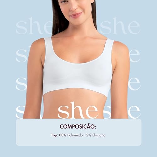 Kit 3 Top Regata Sem Costura Alças Fixas Sem Bojo Anatômico She by Mash Feminino Adulto | KIT - A |