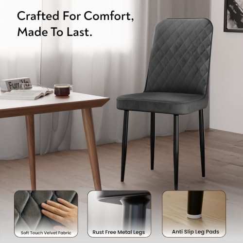 Image of IKON Premium Velvet Dining Chair with Cushioned Seat & Metal Legs | Premium Accent Chair for Living Room, Bedroom & Balcony | D.I.Y (Slate Grey)