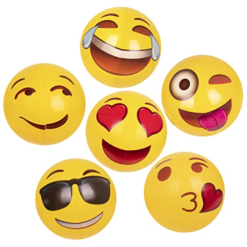 12-Pack Emoji Inflatable Beach Balls Bulk For Kids & Adults I Swimming Pool Toys With 6 Unique Emoji Design I Kids Beach Toys For Beach Games I Kids Summer Toys Water Balls I Toddler Pool Toys For Fun #TOP2