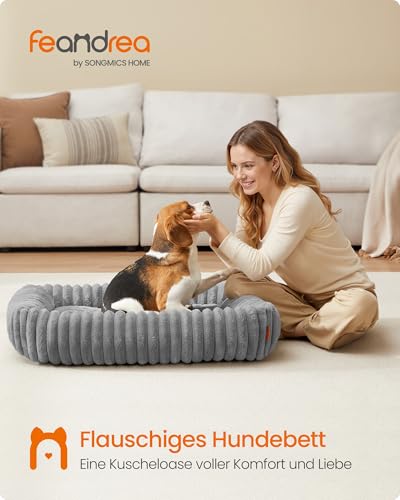 Feandrea Hundebett, großes orthopädisches Hundekörbchen, Hundekissen waschbar, Flauschige Hundematte, weiche Polsterung, 91 x 68 x 18 cm, Taubengrau PGW312GD01