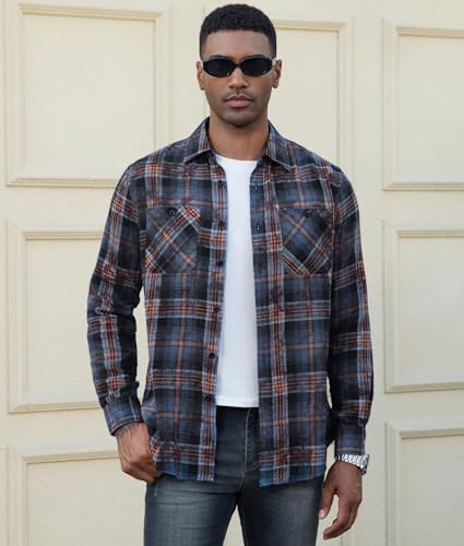 Alex Vando Mens Button Down Shirts Regular Fit Long Sleeve Casual Plaid Flannel Shirt