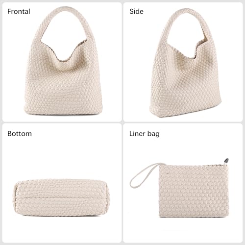 Image of Woven Bag for Women Vegan Leather Tote Bag Large Summer Beach Travel Handbag and Purse Retro Handwoven Shoulder Bag
