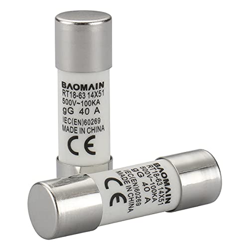Baomain Fuse Link Rt18-63 (Ro16 Rt14 Rt19) 40A Cylindrical Ceramic Tube 14X51Mm 500V Ce Tüv Listed 10 Pack #TOP1