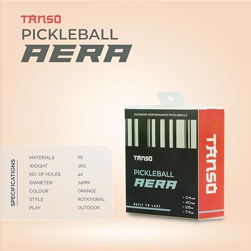 Image of Tanso Aera Pickleball Balls for Outdoor Tournament Play (Pack of 4 pickleballs, 40 Precise Holes, Active Bounce, Durable with Less Abrasion, Orange Colour Pickleball Balls)