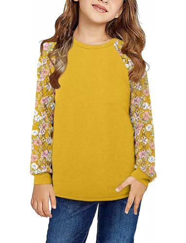 Image of Yoklass Girls Long Sleeve Shirts Kids Lace Casual Cute Crew Neck Top Sizes 5-14 Years