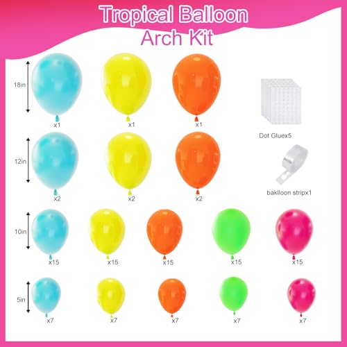 Image of Tropical Balloon Arch Kit,119 Pcs Different Size Hawaiian Balloons,Latex Summer Balloons for Party Decorations, Wedding Backdrop, Birthday, Baby Shower, Graduation