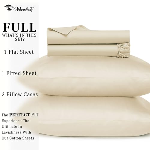 URBANHUT 800 Thread Count Full Size Egyptian Cotton Sheets Set, 4 Pc Bed Sheet Sets for Full Size Bedding, Luxury Hotel Sheets Sateen Finish Fits 16" Deep Pocket - Ivory