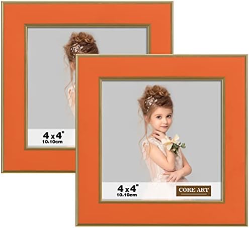CORE ART 4x4 Picture Frames, Orange Photo Frames Set of 2, Square Colorful Frame with HD Plexiglass, Wall or Tabletop Display