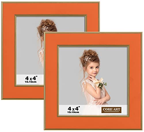 Core Art 4X4 Picture Frames, Orange Photo Frames Set Of 2, Square Colorful Frame With Hd Plexiglass, Wall Or Tabletop Display #TOP17