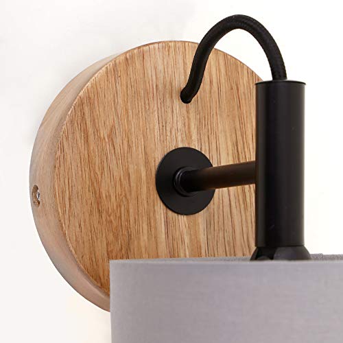 Briloner Leuchten - Spot, spot mural, lampe murale rétro, vintage, 1x E14, métal-bois avec abat-jour en tissu gris, 125x178mm (DxA) - Image 6