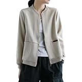 [MaxWant] 5カラー ジャケット アウター レディース トップス トレーナー 長袖 ジップアップ 無地 カジュアル シンプル 春 秋 (JP, アルファベット, L, ベージュ)