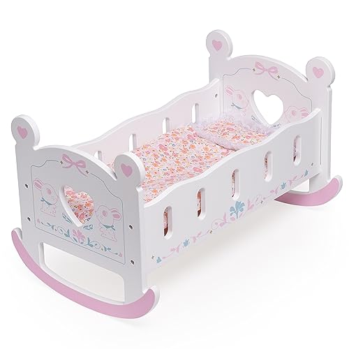 ROBUD Wooden Baby Doll Crib, Baby Doll Bed Toys, for Dolls Up to 18 Inch, Doll Accessories - with Pad