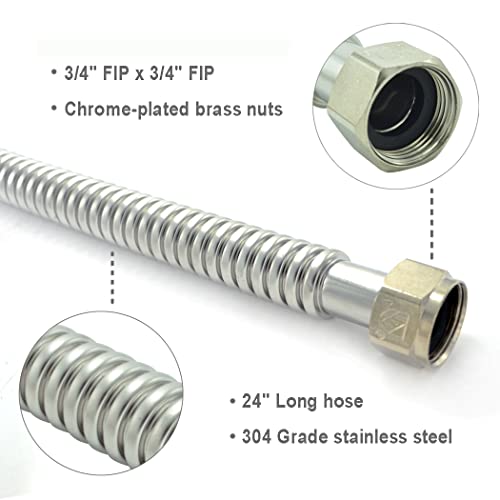 Stainless Steel Corrugated Water Heater Connector Flexible For Water Heater Water Softener,3/4" Fip X 3/4" Fip, 24" Length (2 Pack) #TOP1