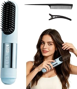 Upgraded Go Brush Pro, 3 Heat Settings for All Hair Types, 30s Fast Heat, Ionic & Ceramic Care, Cold Air Mode On The Back, 2500mAh USB-C,2026 Rechargeable Straightening Brush