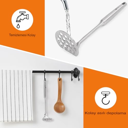 MallArt® Paslanmaz Çelik Patates Ezici – Ergonomik Tutma Sapı ile Püre Yapıcı, Endüstriyel Kalite Patates Presi, Mutfak Gereci, Bulaşık Makinesinde Yıkanabilir – Püre, Havuç, Tatlı Patates İçin