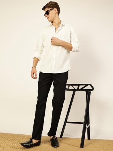 Image of Thomas Scott Men's | Solid | Textured Fabric | Full Sleeve | Regular Fit | Polyester-Blend | Spread Collar | Casual Shirt