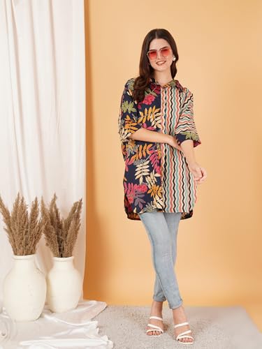 Image of COTLAND Fashions Printed Oversized Button Down Shirt for Women (Ink Illusion)