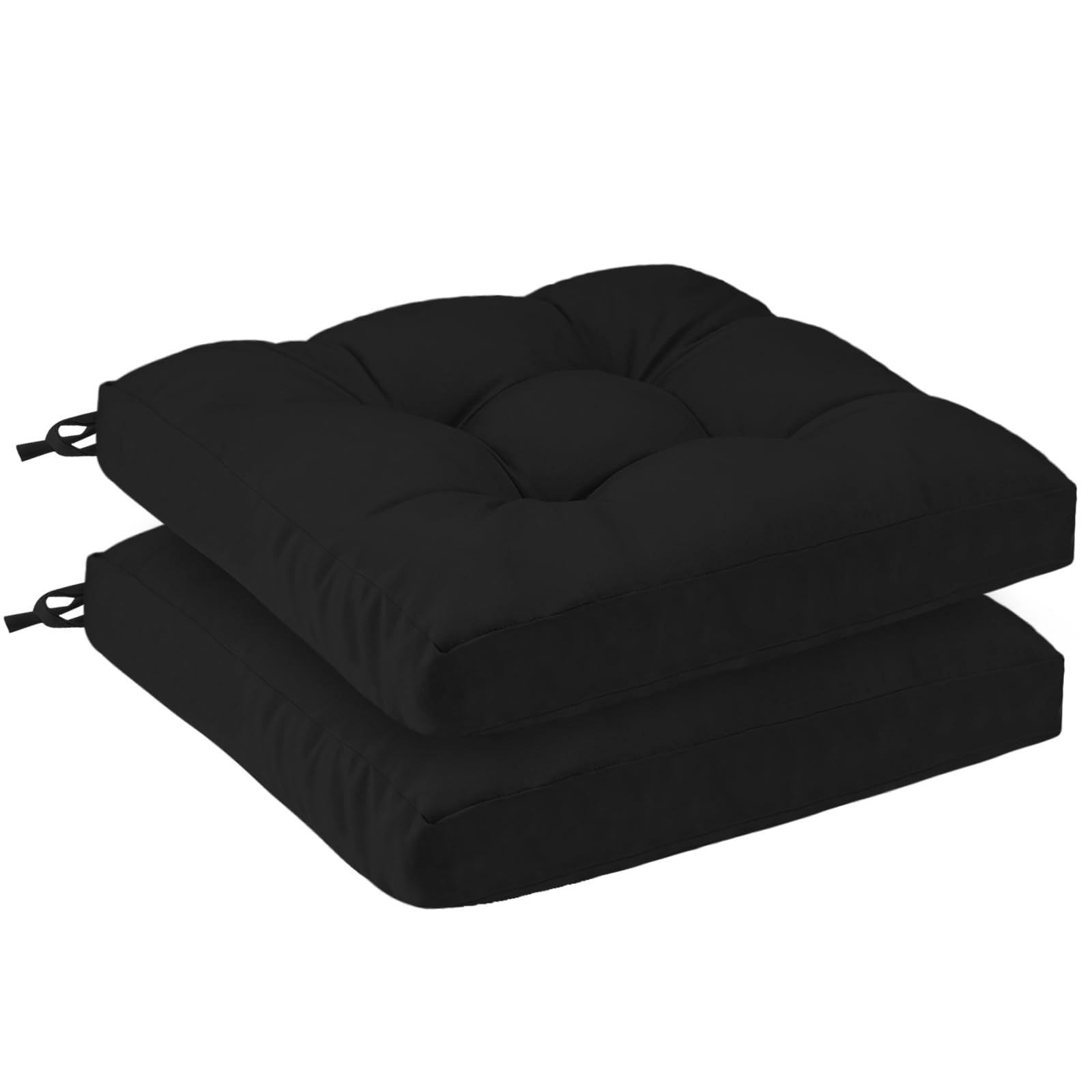 PRIMEPATIO Outdoor Garden Chair Cushions Set of 2, 8cm Thick Waterproof Patio Seat Pads with Ties for Outdoor Furniture, Replacement Dining Chair Cushions, 40 x 40cm, Black