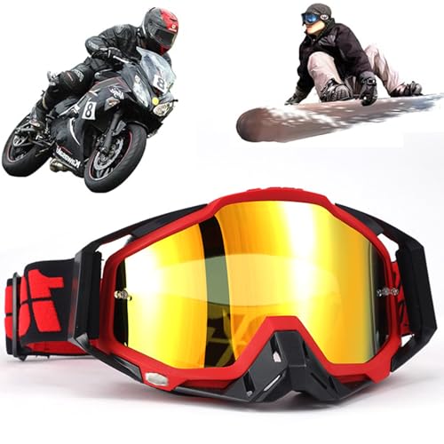 Yoihuqi Gafas Moto Polvo, Gafas de Esquí, Dirt Bike Off-Road Goggles, Prueba de Viento a Prueba de Polvo Gafas, para Bicicletas de Montaña (Rojo/Negro)