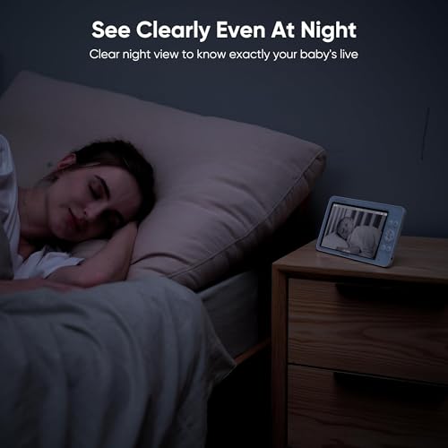 bonoch Vigilabebés de 7 pulgadas con 2 cámaras, vídeo 720p vigilabebés Hone WLAN, batería de 6000 mAh de 23 horas, visión nocturna, función de audio a ambos lados, PTZ, modo VOX, sensor de - imagen 5