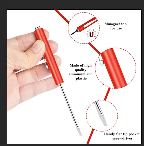Image of 12 Pieces Pocket Screwdriver Mini Tops And magnetic pocket screwdriver with A Single Blade Head for Mechanical, Electrician (Red)
