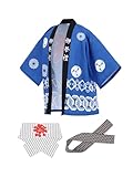 [Ｏｋｉｍａ] 法被 はっぴ お祭り法被 お祭りハッピ イベント法被 イベント用はっぴ 大人用法被 フリーサイズ 法被手拭腰紐3点セット (ブルー)