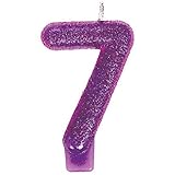 Shimmering Flat Molded Glittered Number 7 Celebration Candle, Violet , 3