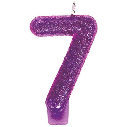 Shimmering Flat Molded Glittered Number 7 Celebration Candle, Violet , 3