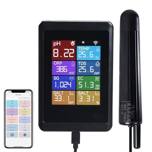 TEKCOPLUS 8-in-1 WiFi デジタル pH メーター、マルチパラメータ水質モニター (pH 0〜14、温度 0〜60°C、TDS、EC、塩分、ORP、SG)、水槽、水耕栽培、プール、池、研究室用