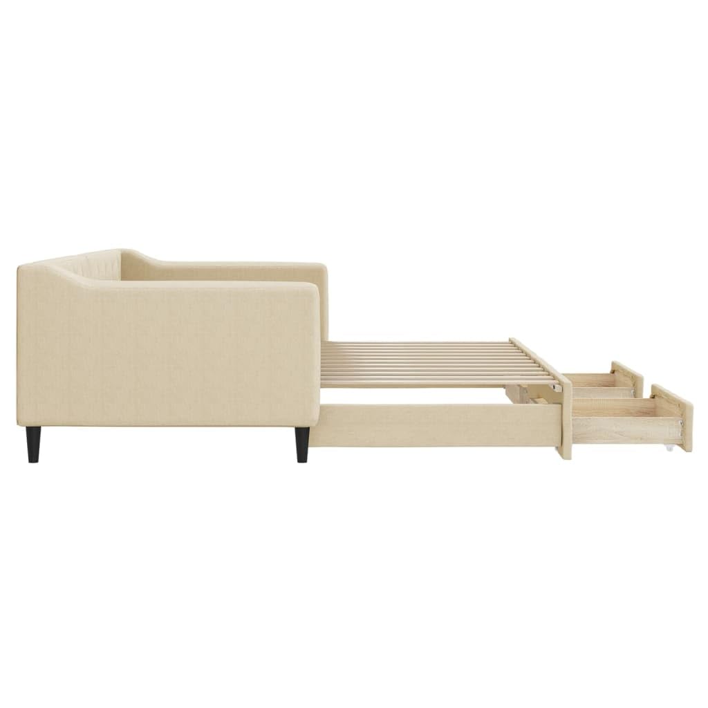 vidaXL Sofa rozsuwana z szufladami, kremowa, 90x200 cm, tkanina