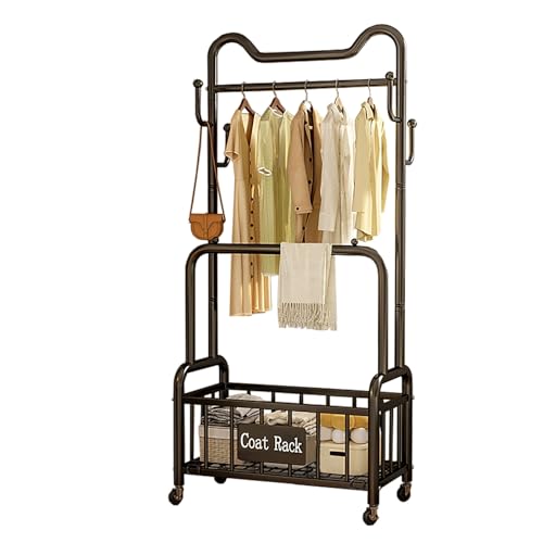 ZENSTYW Perchero Burro De Doble Barra,Burro Ropa Con Espacio De Almacenamiento,Perchero Burro De Metal Con Ruedas,Almacenaje Multifuncional(Black,120cm/47.2in)