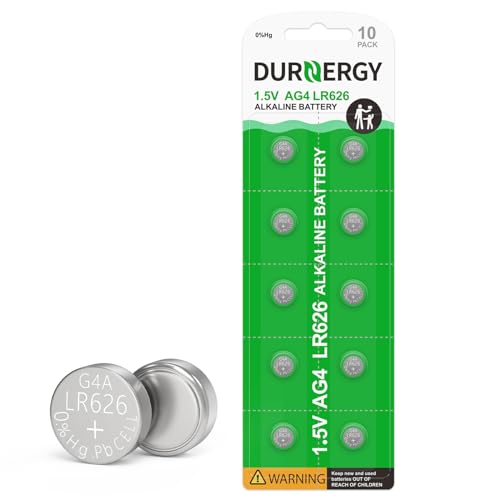 DURNERGY SR626SW Watch Battery 10 Pack AG4 Alkaline Button Cell Battery 377/376 Watch Batteries 1.5V LR626 Batteries 377A