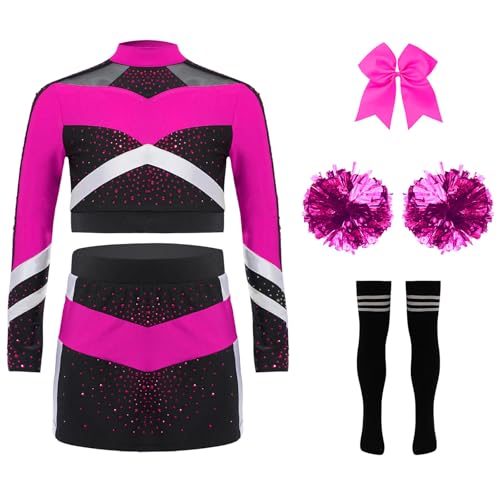 Uniforme d'animateur pompom girl fille rose et noir pour enfants de 11 à 12 ans