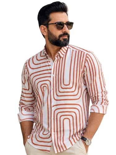 Image of Foomer Brown Solid Self Design Opaque Party Shirts