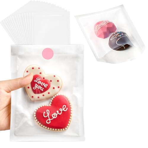 Ocmoiy 200 Pcs Clear Front Paper Cookie Bags with Seal Heat-Sealable & Grease-Resistant, 5.1x7.5 Inches Small White Bakery Bags with Window for Packaging To Go Desserts, Treats and Favors (200)